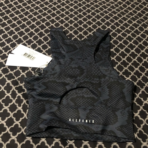 AllFenix Sports Bra XS Racerback Cut Out Back Blue Black Snake Skin Print Womens - Picture 4 of 8